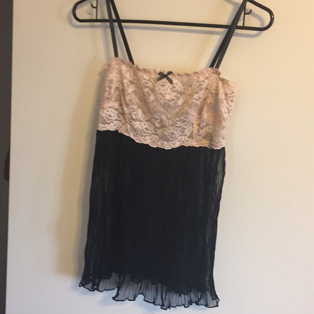 Black and light pink Lucy B lace/sheer PJ top